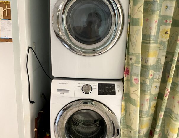 Free washer and dryer.  Laundry detergent, bleach and stain remover provided