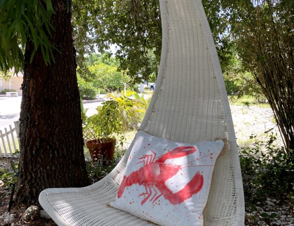 Hanging chair is a quiet, secluded spot to listen to the wild parrots sing